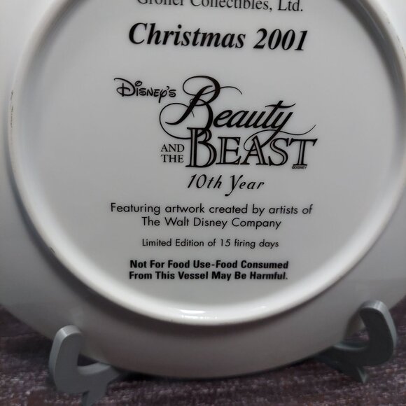 Disney Beauty & The Beast Christmas 2001 Collectible Plate 10th Year Limited Edi - Picture 4 of 4